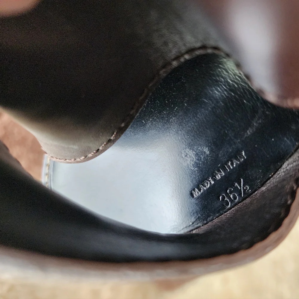 Chloe Chocolate Brown Leather Sling Back Wedge Heels
